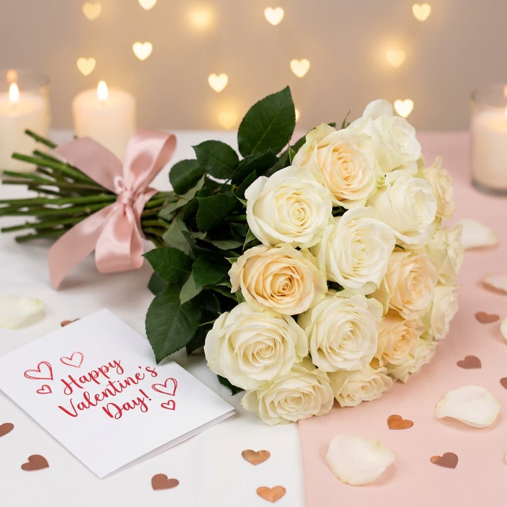 White roses Valentine's Day bouquet 1 of 4